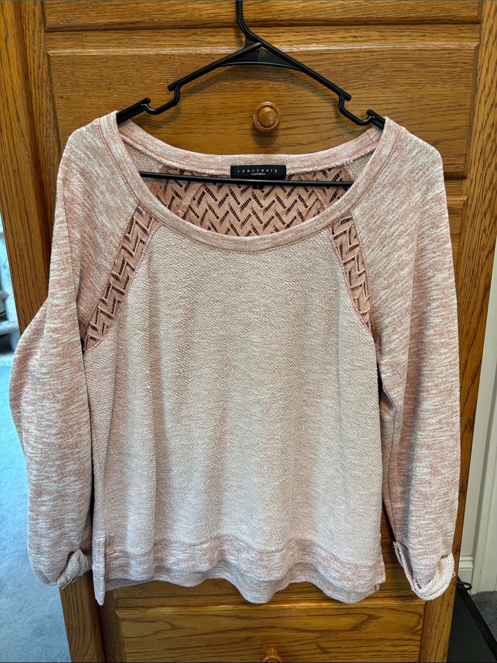 Sanctuary Blush Pink Knit Scoop-Neck Sweater with Lace Insets